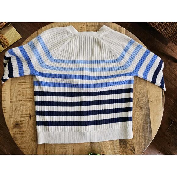 Talbots V-Neck Breton Striped Cardigan Sweater Women's M Coastal Preppy - Picture 9 of 10